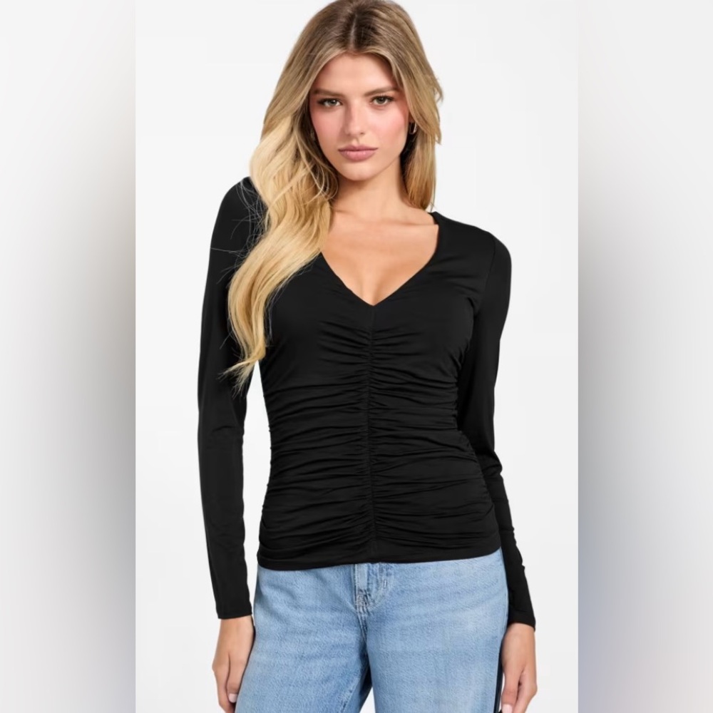 Guess Sexy Plunge Neck Rushed Zip Up Back Top Size S/M